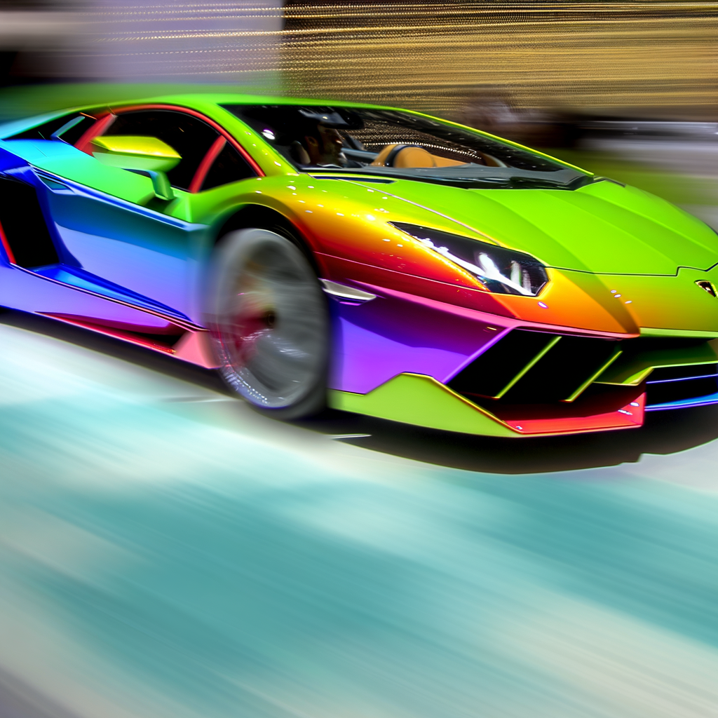 A sleek, vibrant Lamborghini in motion.