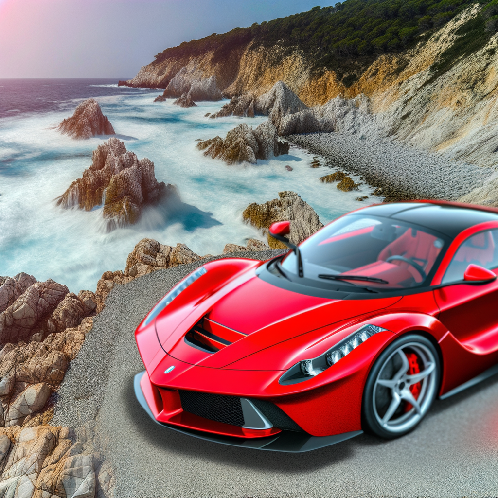 Ferrari SF90 Stradale cruising scenic coastline.