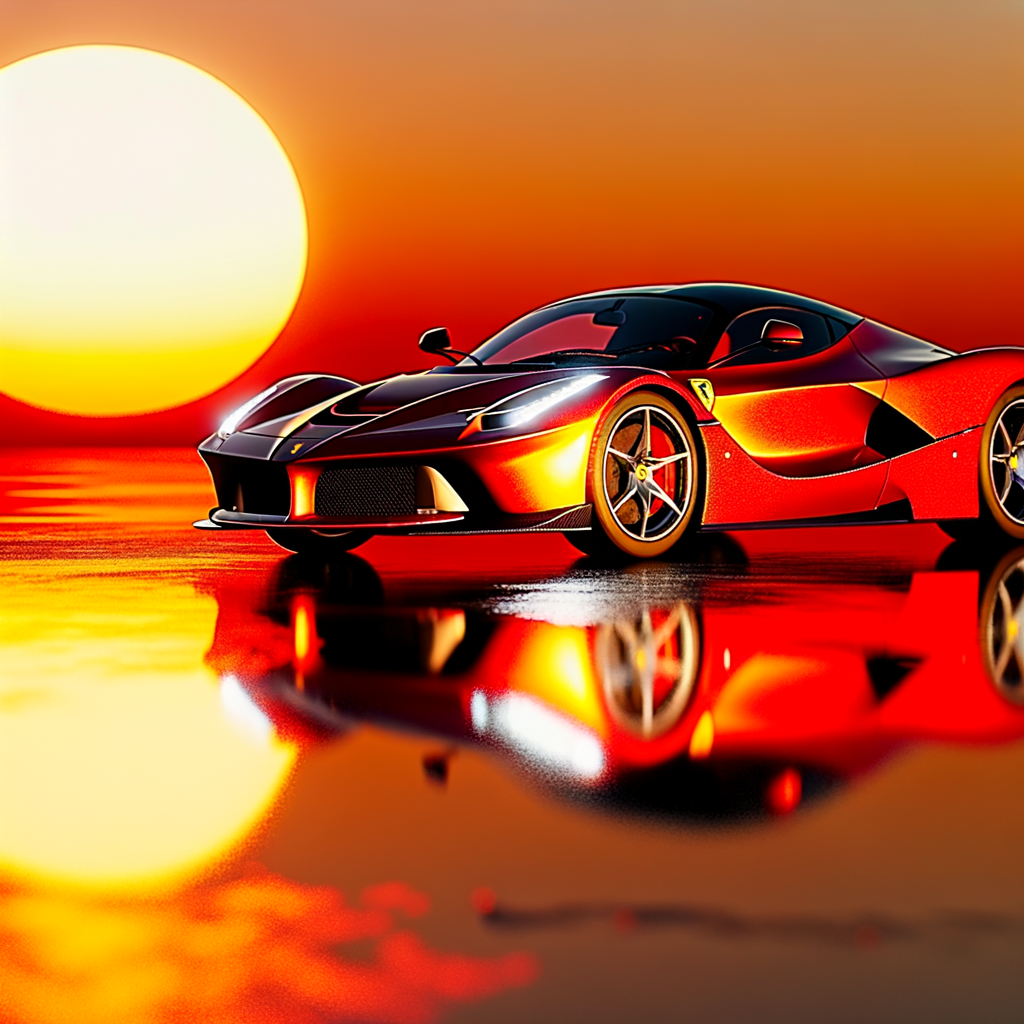 Ferrari SF90 Stradale under sunset glow.