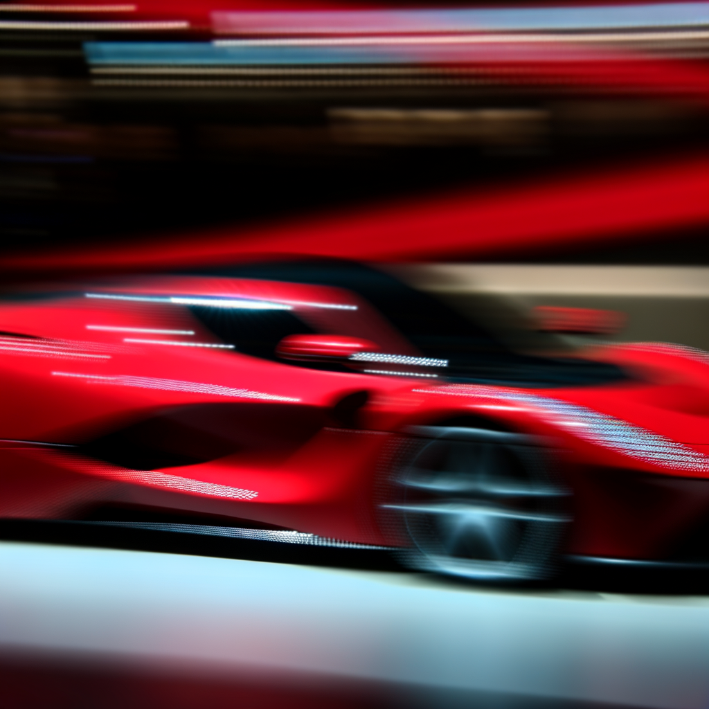 Ferrari's sleek, red supercar in motion.