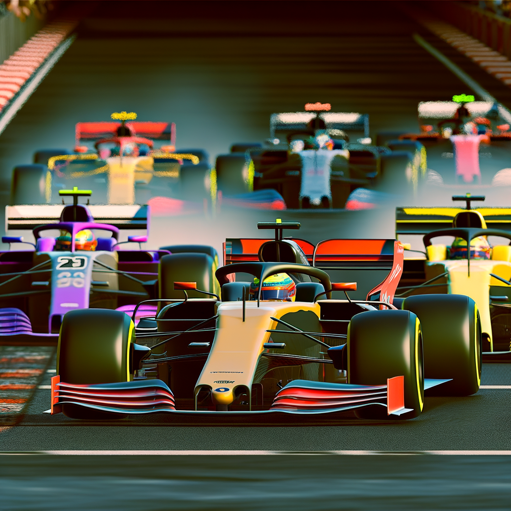 Formula 1 cars race for glory.