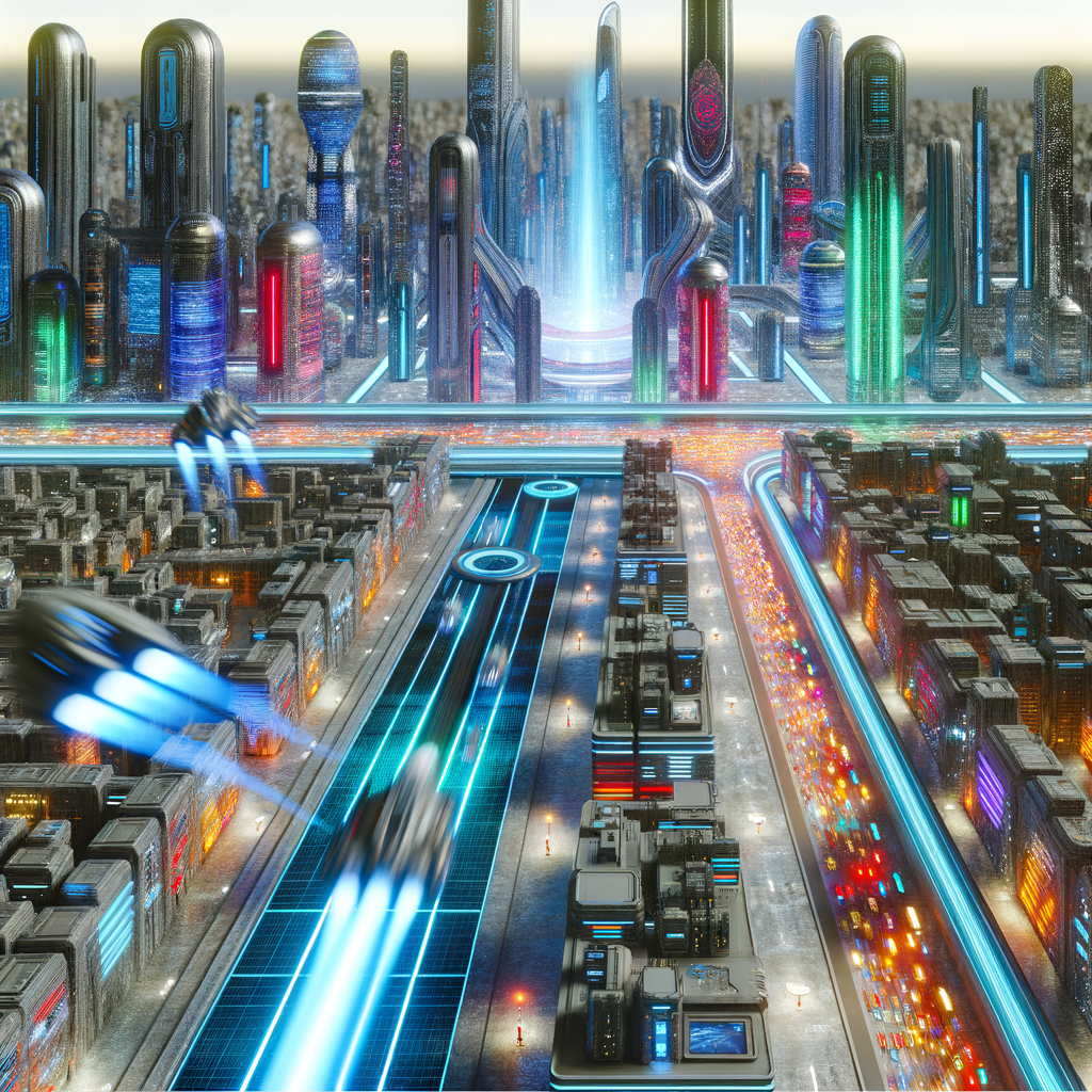 Futuristic cityscape with diverse mobility options.