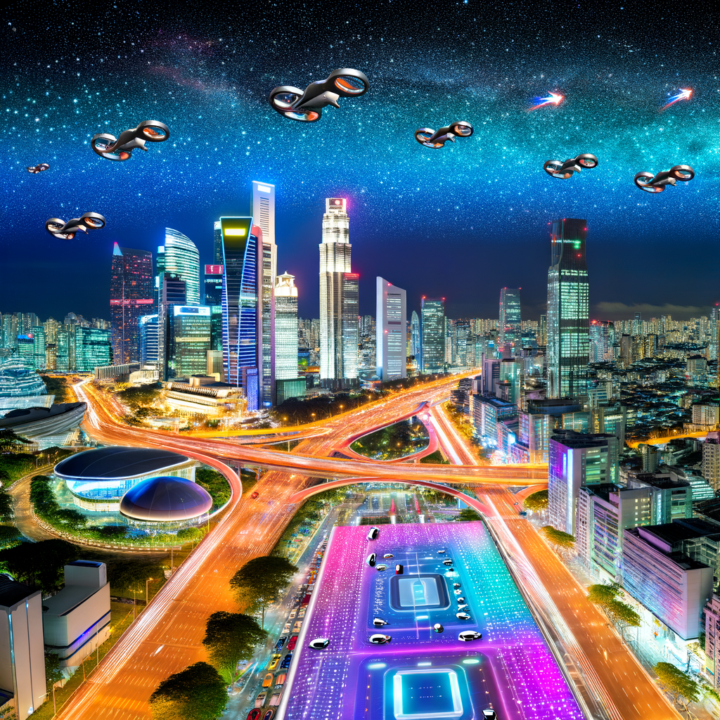 Futuristic cityscape with diverse mobility solutions.