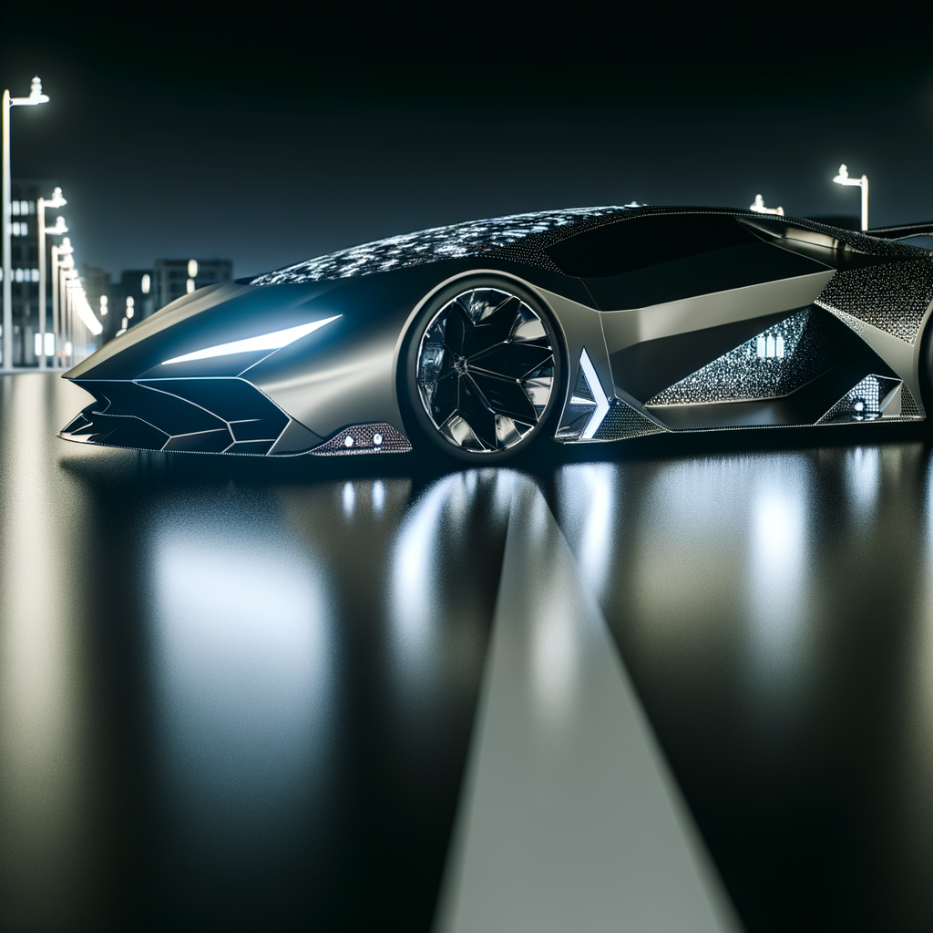 Futuristic Lamborghini supercar on sleek avenue.