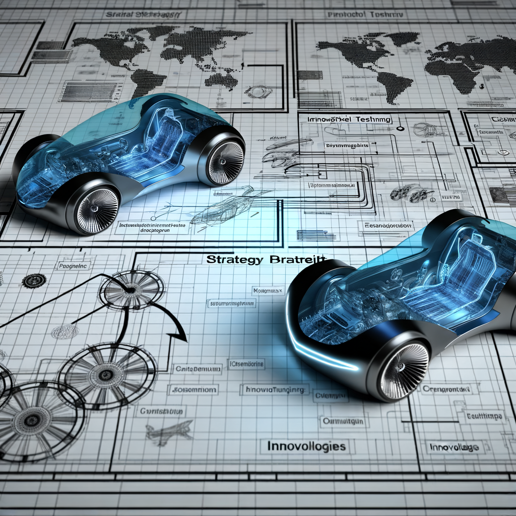 Innovative cars emerging from digital strategy blueprint.