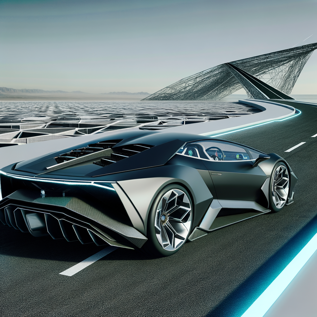 Lamborghini hybrid supercar on futuristic road.