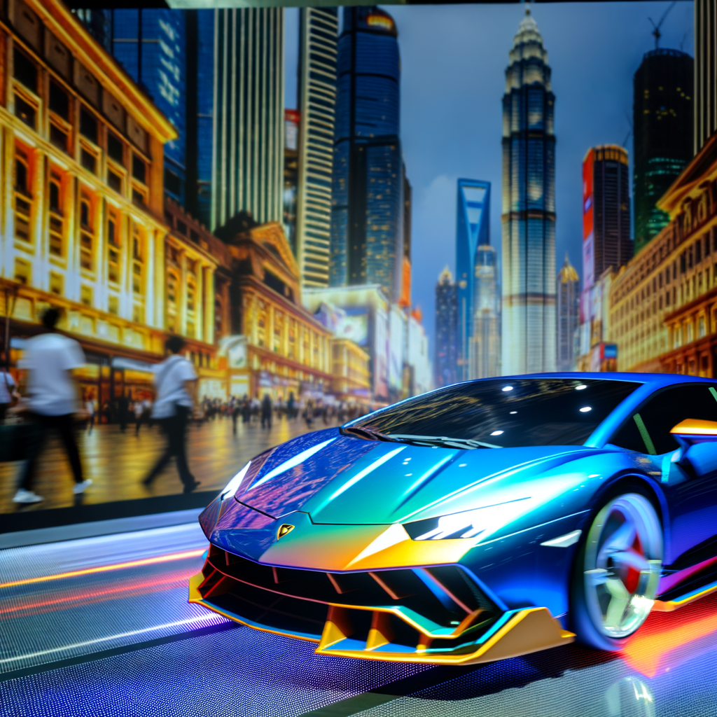 Sleek Lamborghini Sian speeding through city.