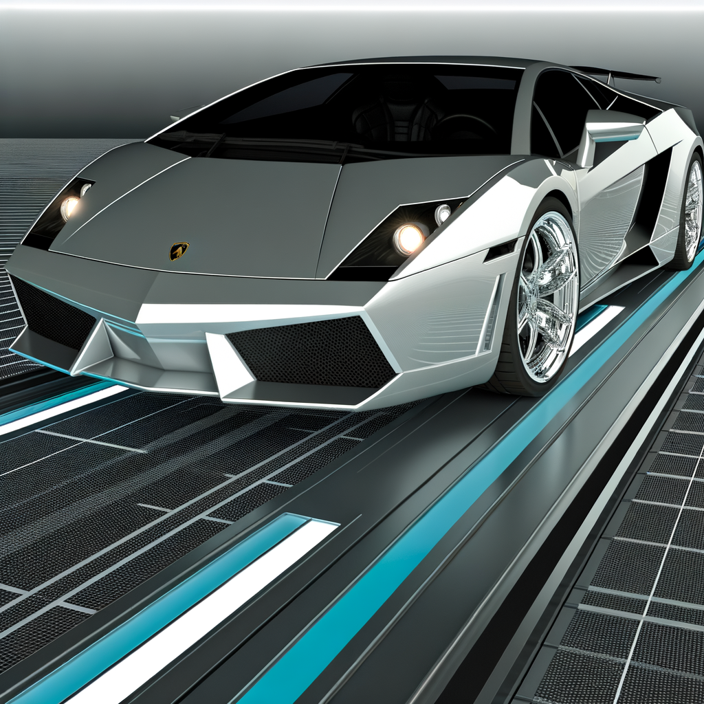 Sleek Lamborghini supercar on futuristic road.