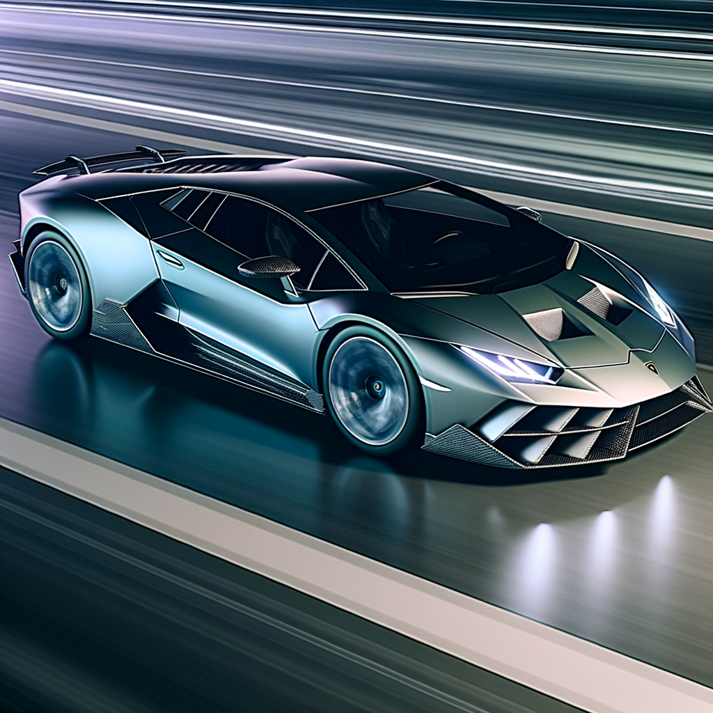 Sleek Lamborghini supercar on futuristic highway.