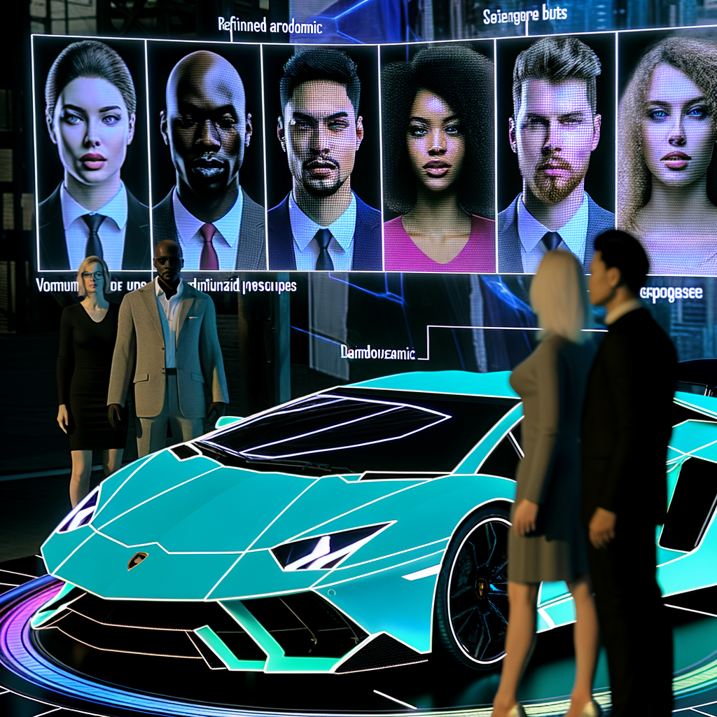 A Lamborghini supercar on futuristic display.