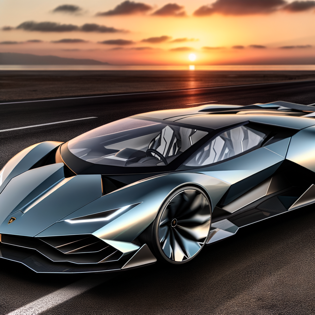 A sleek, futuristic Lamborghini hybrid supercar.