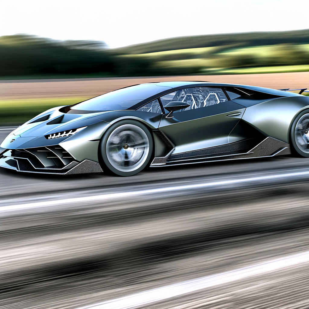 A sleek Lamborghini hybrid supercar speeding.