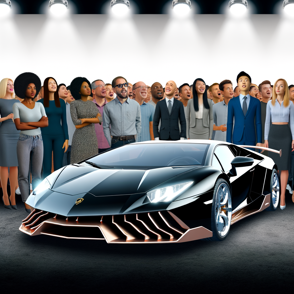 A sleek Lamborghini sports car unveiling.