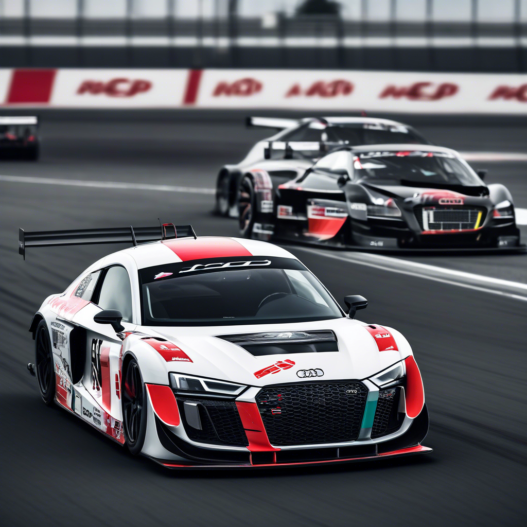 Customized Audi racing on a track.