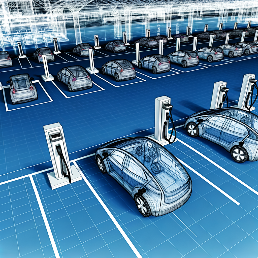 Electric cars charging, future technology blueprint.