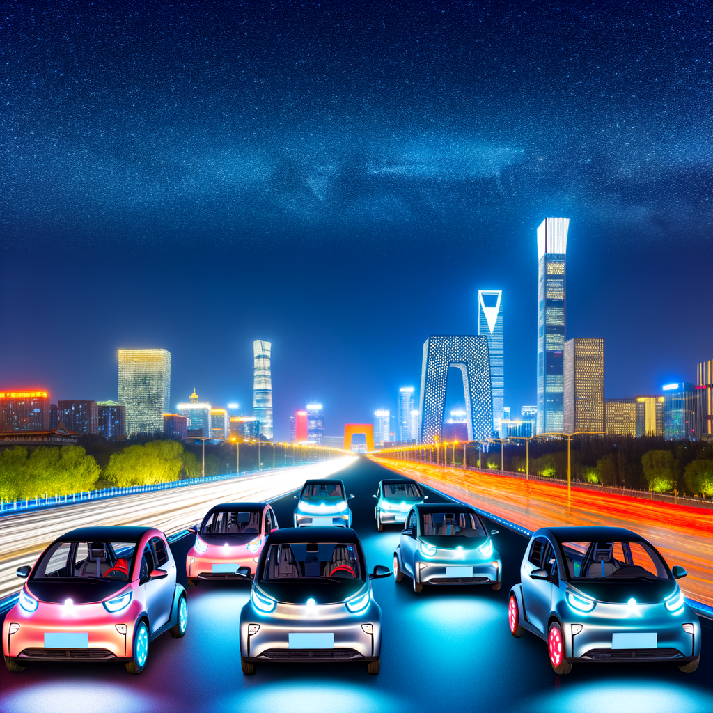 Electric cars illuminate China's urban skyline.