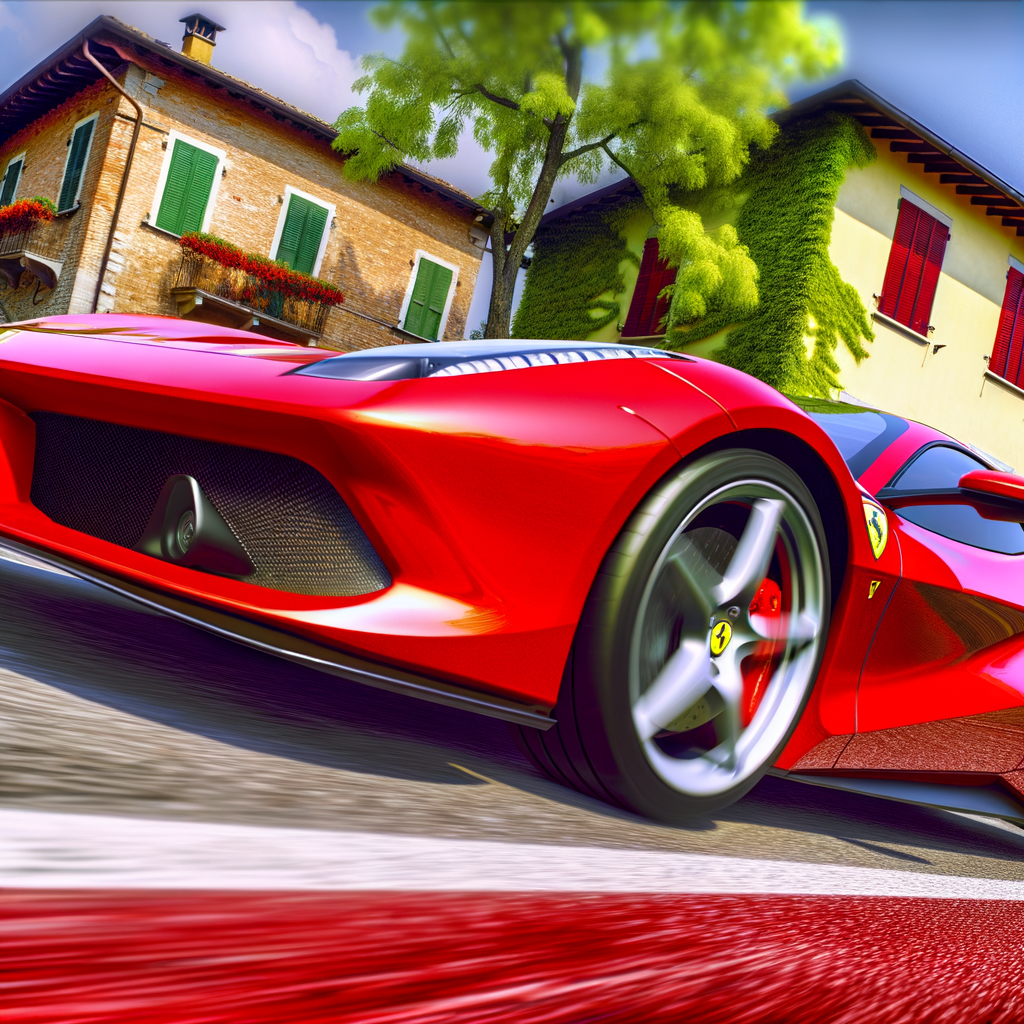 Ferrari supercar gliding through Maranello streets.