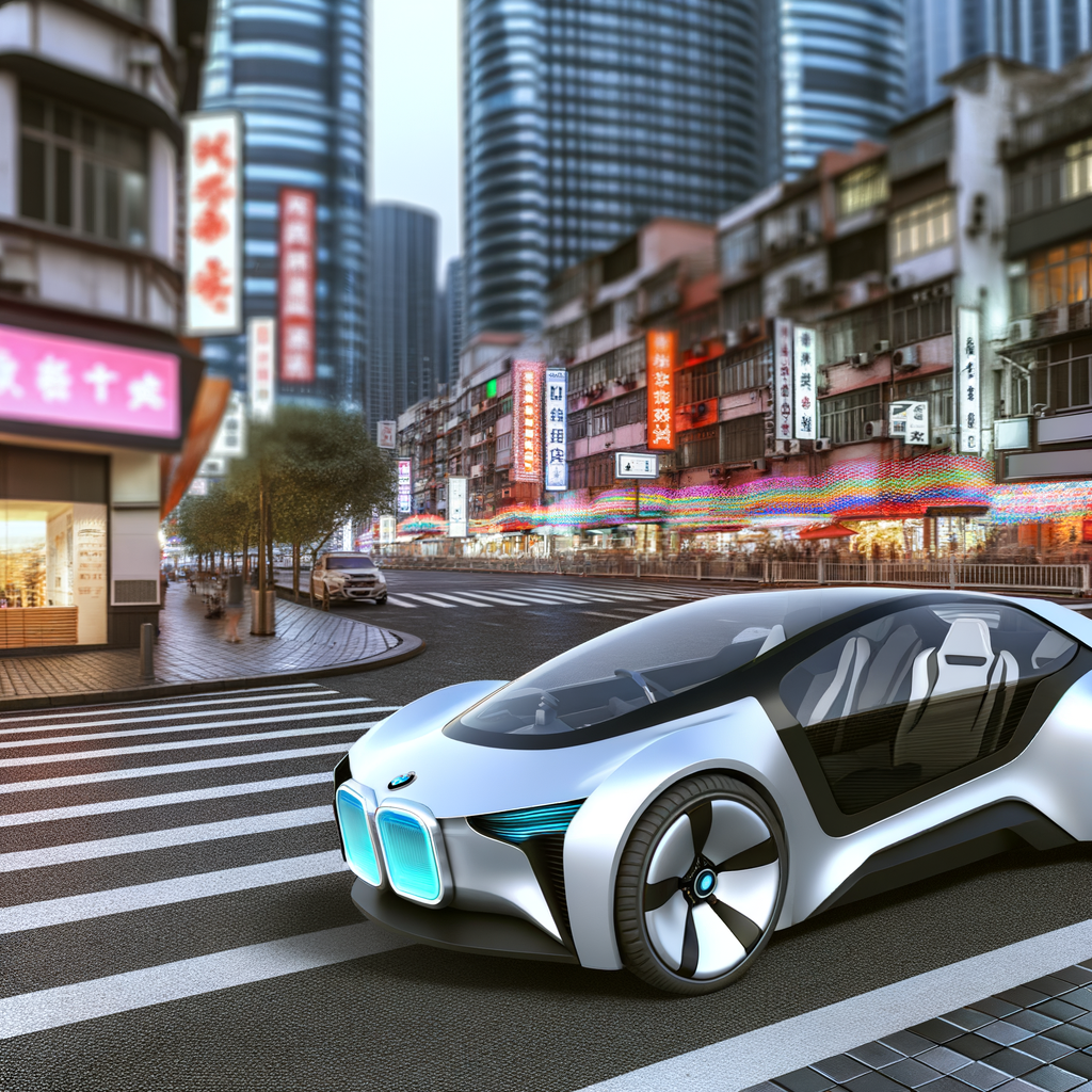 Futuristic BMW iX on urban street.