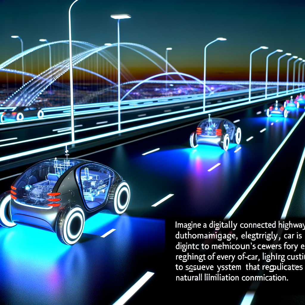 Futuristic cars electrify autonomous connected highways.