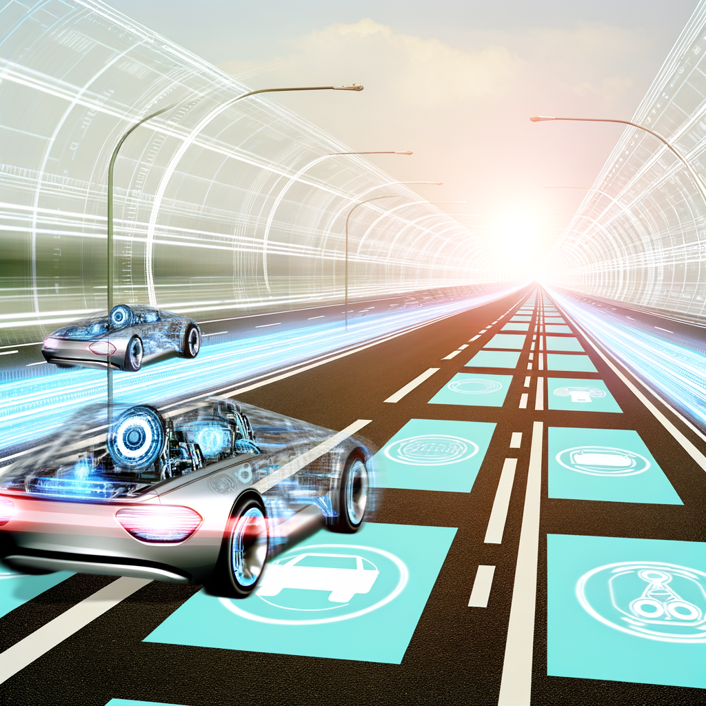 Futuristic cars navigating digital transformation road.