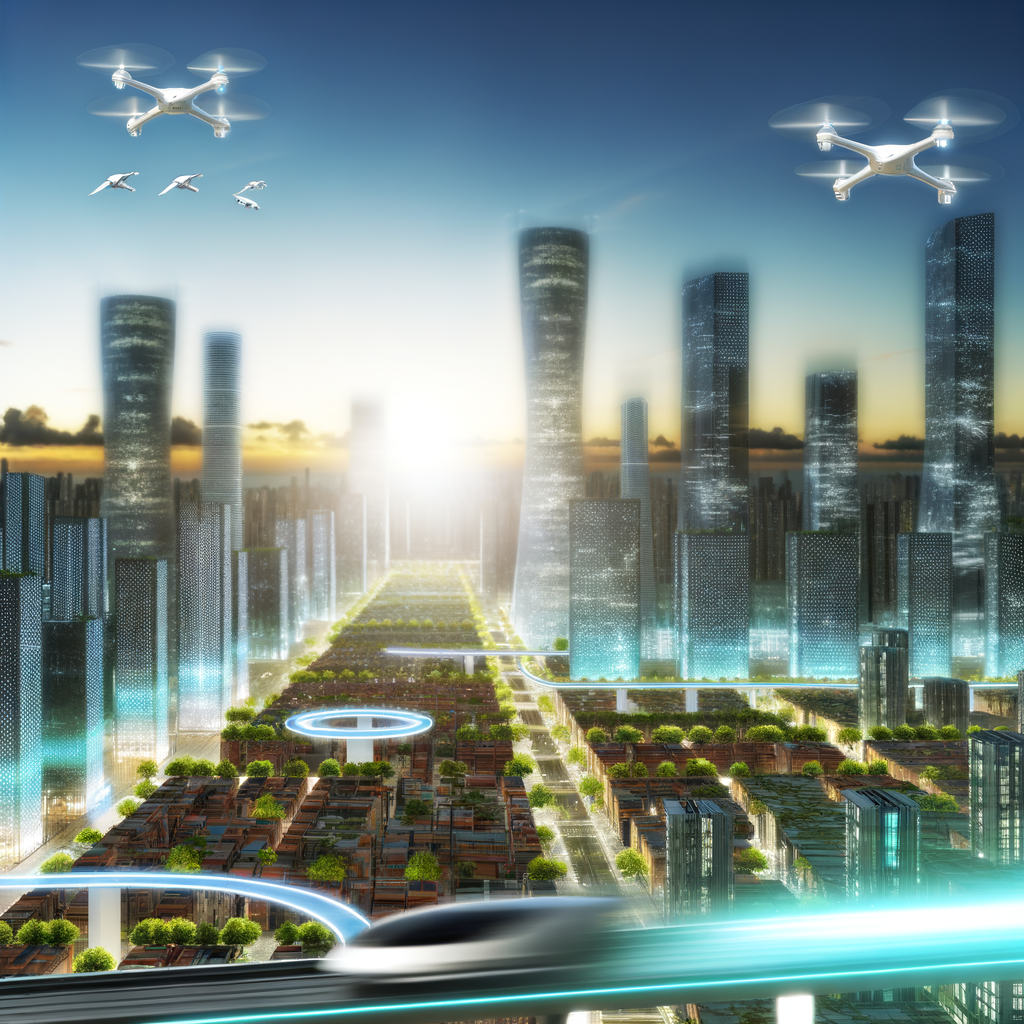 Futuristic cityscape with diverse mobility solutions.