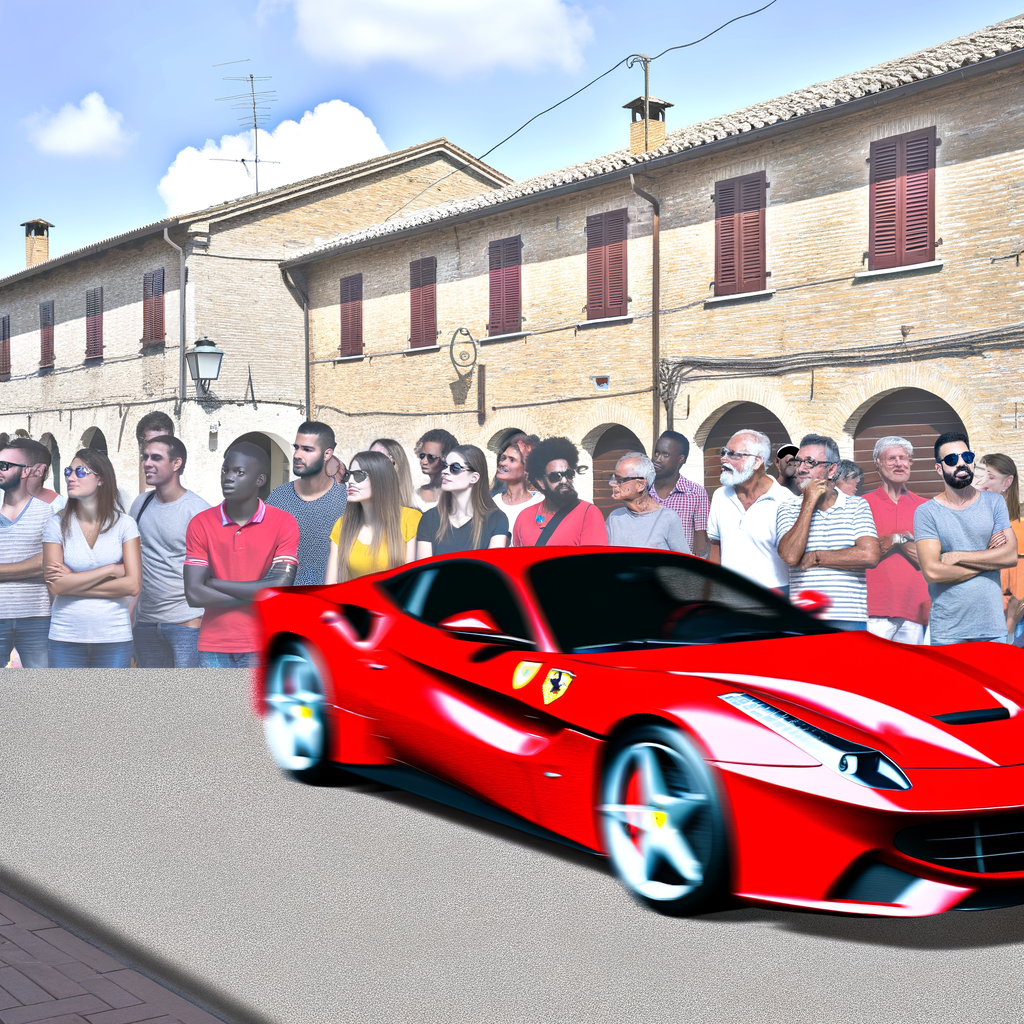 Sleek Ferrari supercar on Maranello streets.