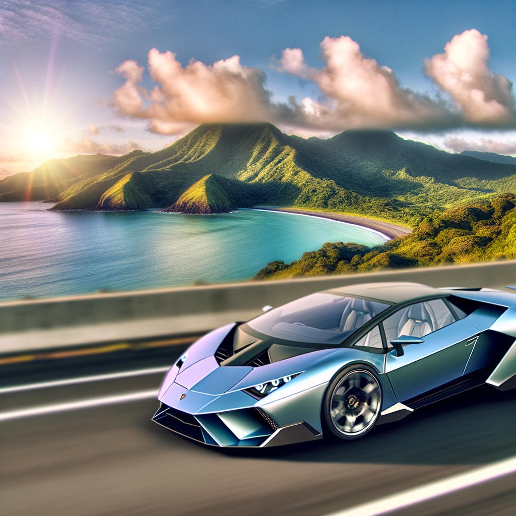 Sleek Lamborghini hybrid on scenic highway.