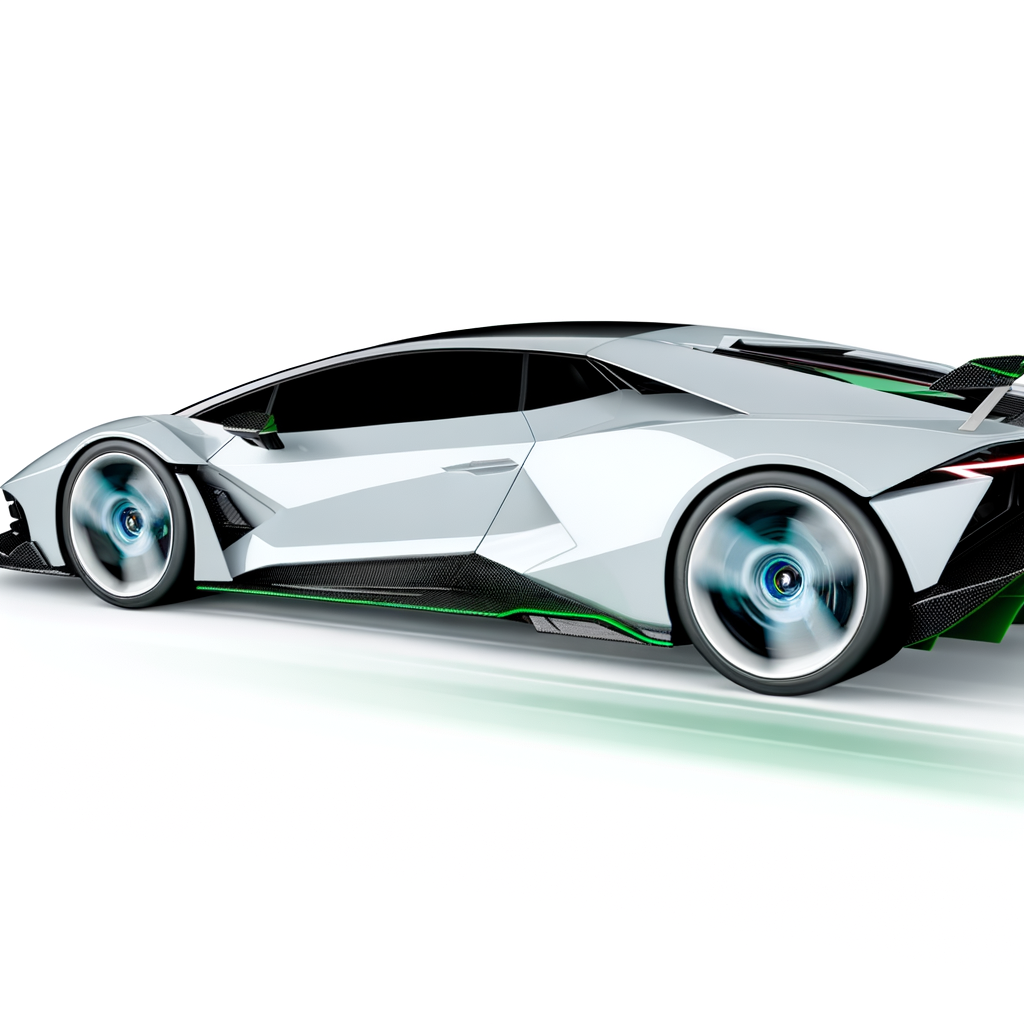 Sleek Lamborghini hybrid supercar in motion.