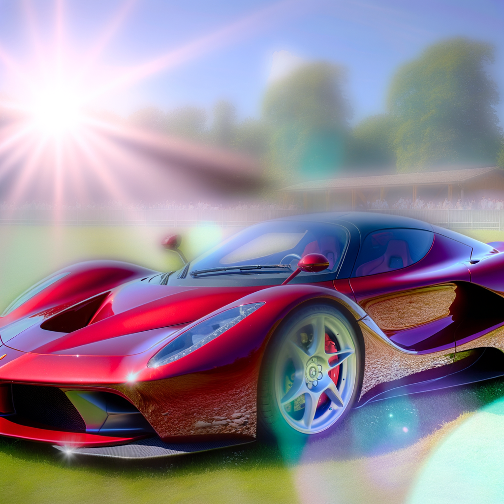 Ferrari supercar glistens in Maranello's sunlight.