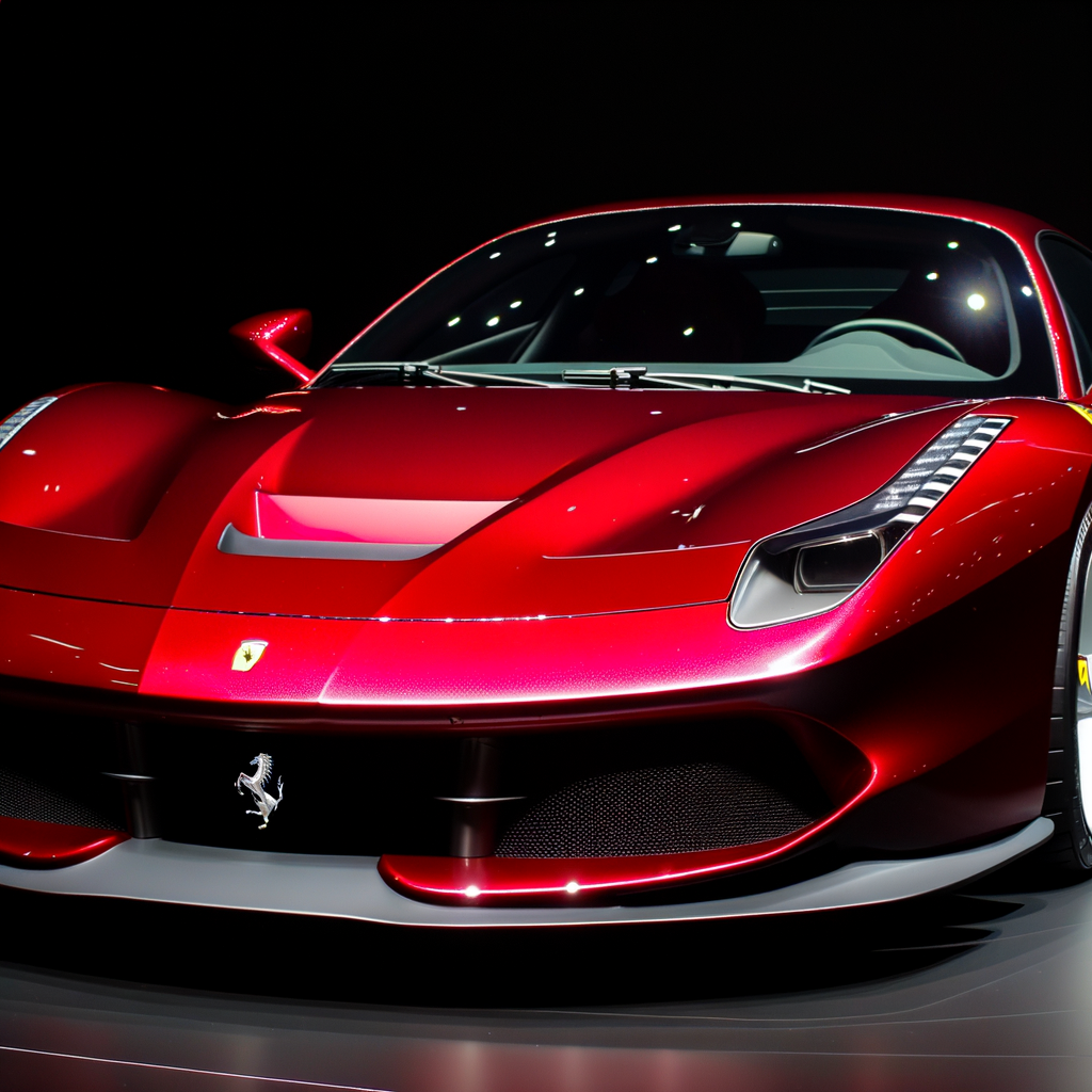 Ferrari supercar, sleek design, racing heritage.