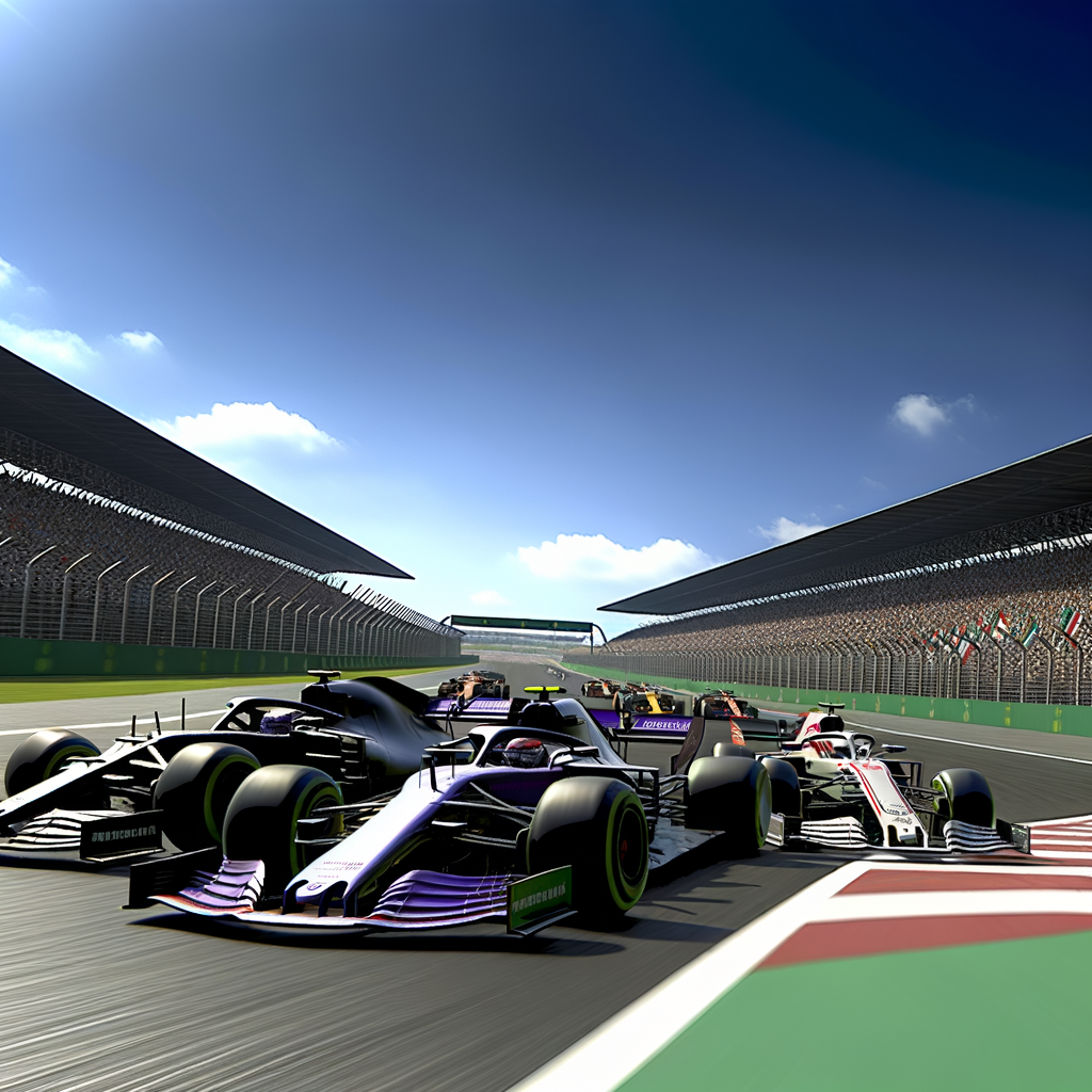 Formula 1 cars race for glory.