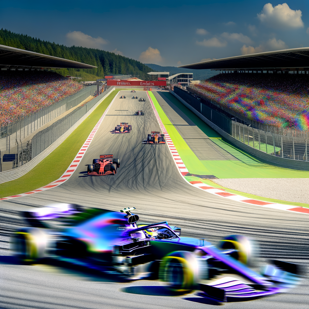 Formula 1 cars race on iconic circuit.