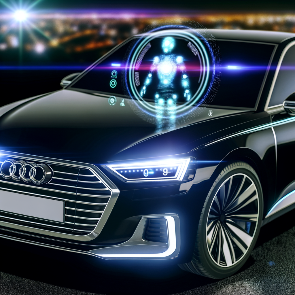 Futuristic Audi car with AI interface.