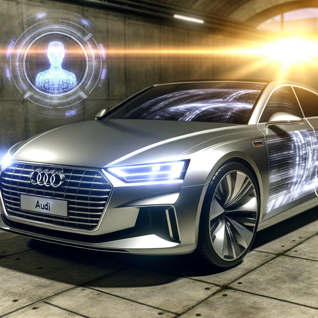 Futuristic Audi car with AI interface.