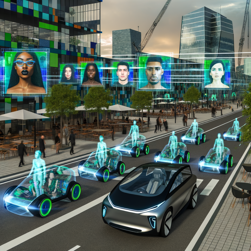 Futuristic cars, digital platforms, green technology.