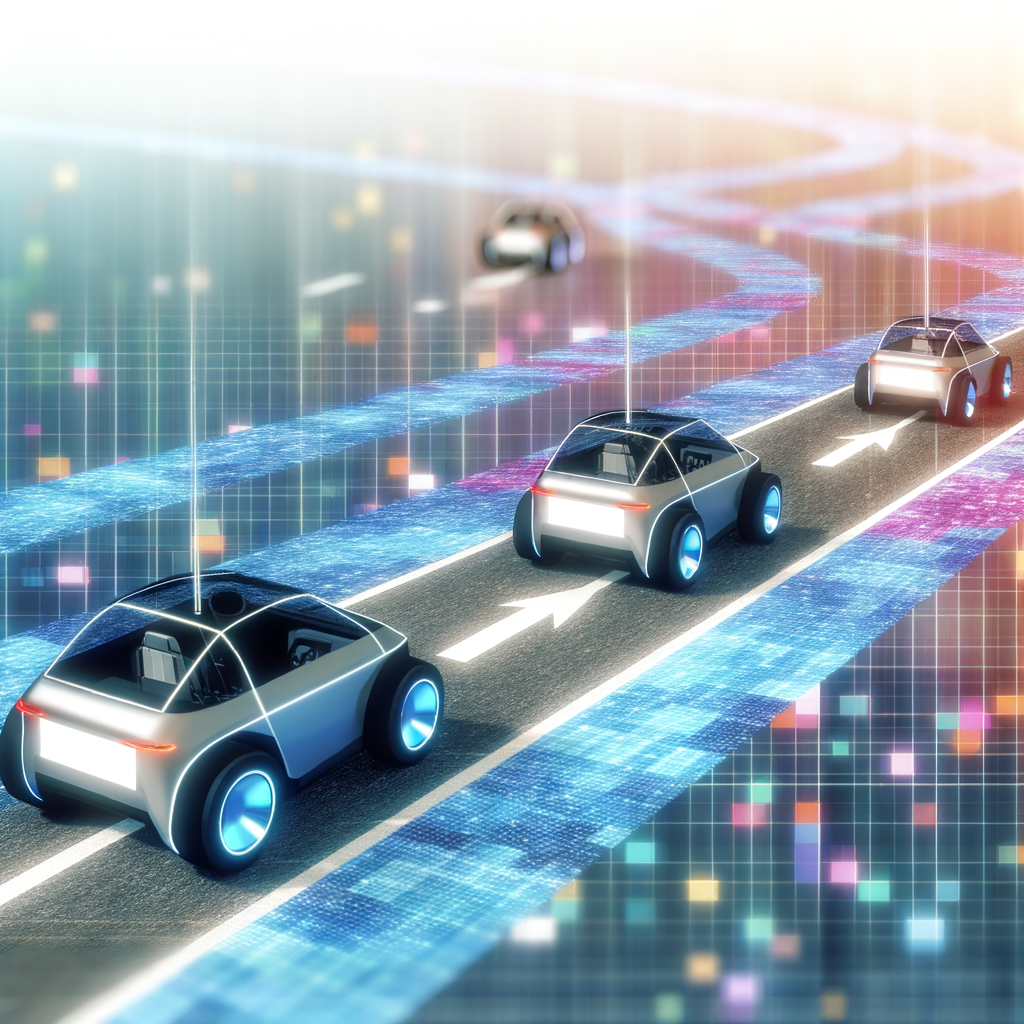 Futuristic cars navigating digital transformation roadmap.