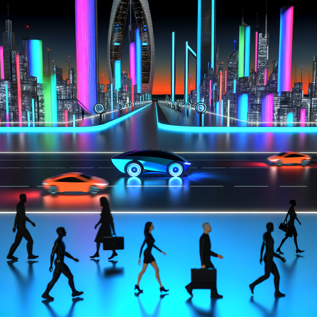 Futuristic cars showcasing innovation on cityscape.