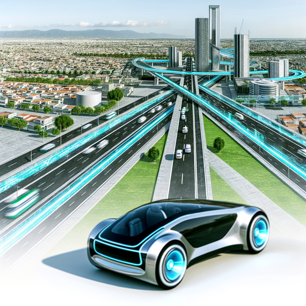 Futuristic cars, technology-driven sustainable roadways.