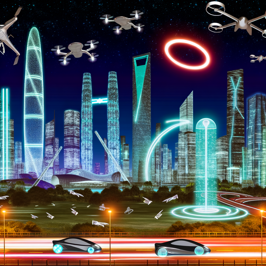 Futuristic cityscape with diverse mobility solutions.