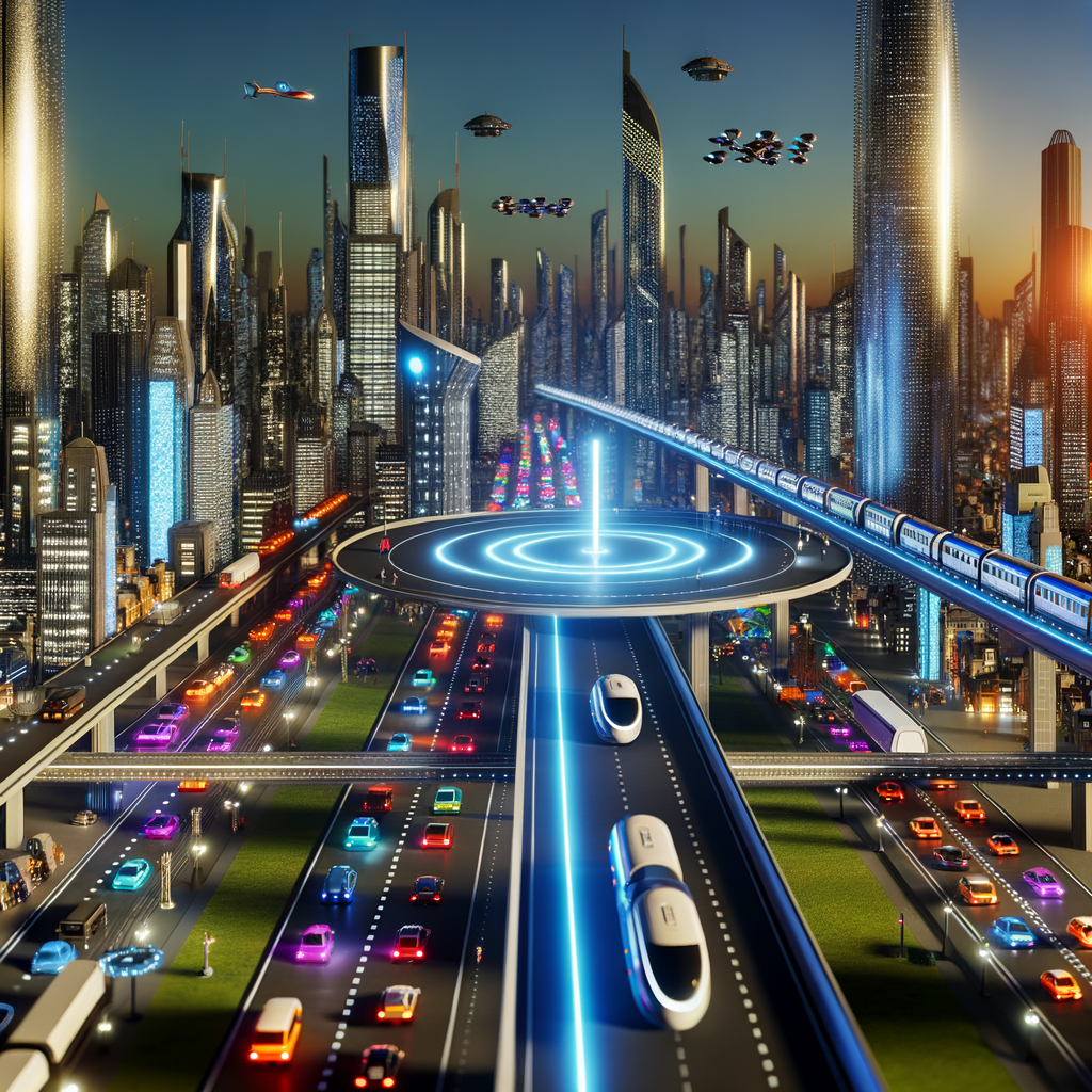 Futuristic cityscape with diverse mobility options.