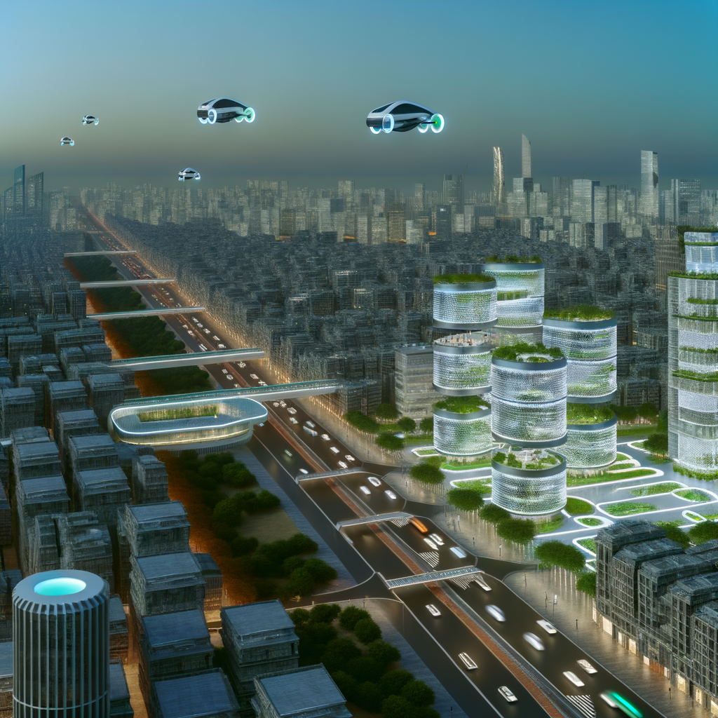 Futuristic cityscape with diverse mobility solutions.