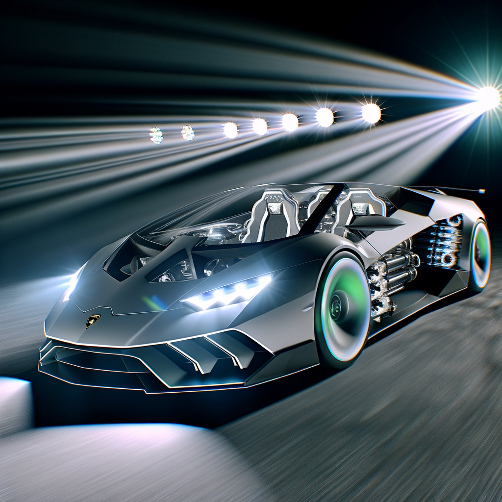 Futuristic Lamborghini hybrid supercar in motion.