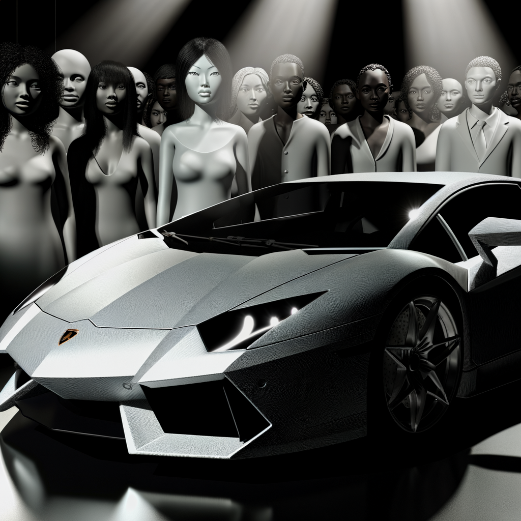 Lamborghini supercar showcased under dramatic lighting.