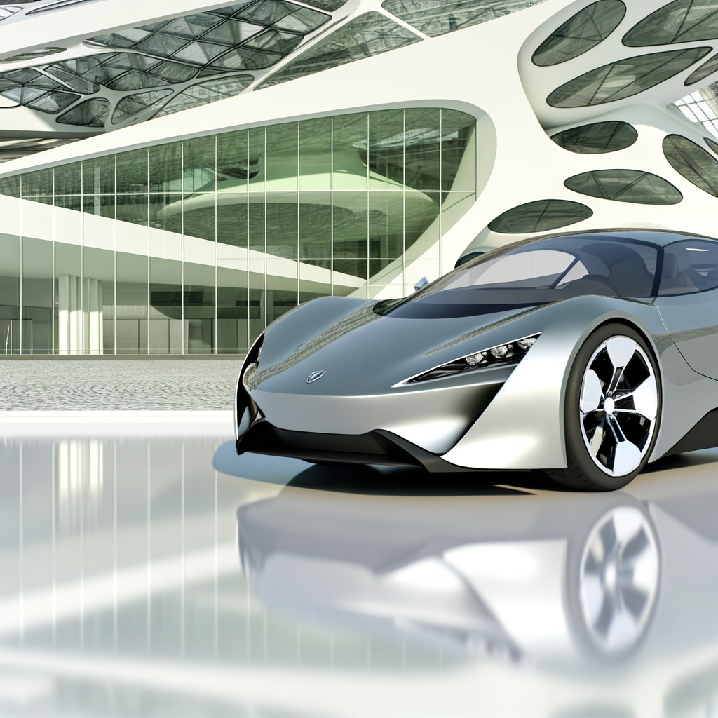 Sleek Lamborghini hybrid amidst modern architecture.