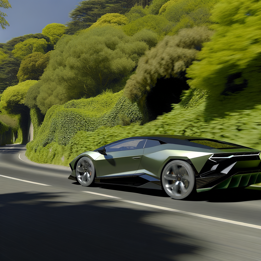 Sleek Lamborghini hybrid on winding road.