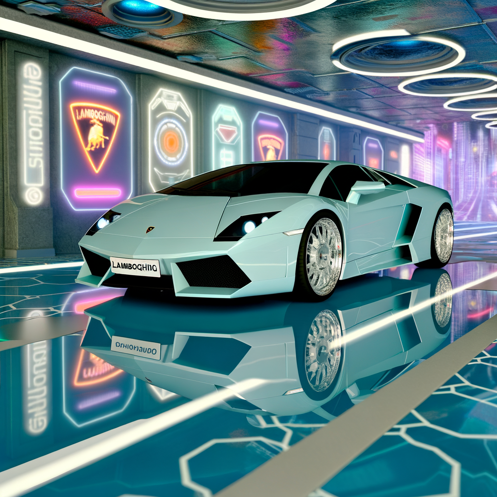 Sleek Lamborghini supercar on futuristic road.