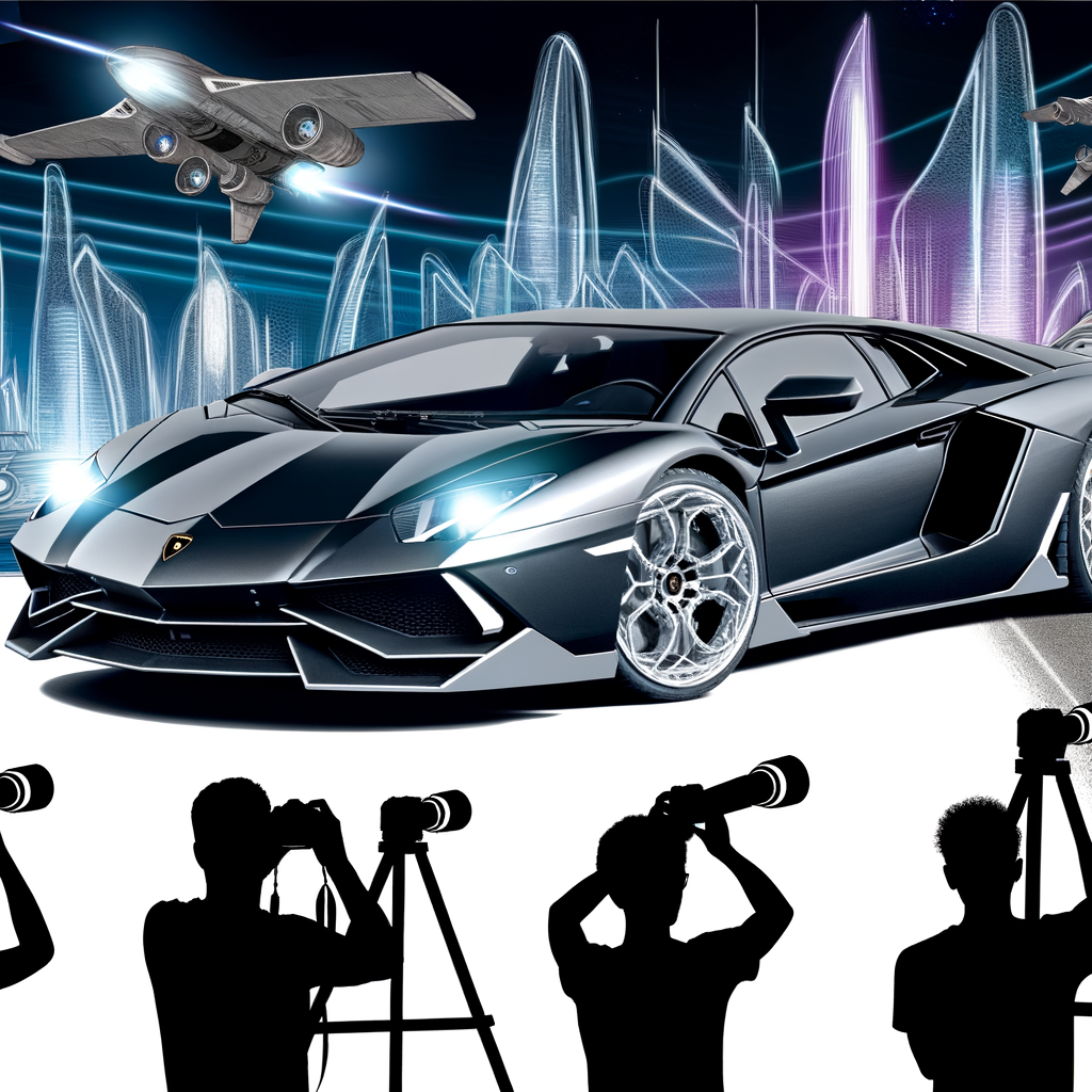 Sleek Lamborghini supercar on futuristic backdrop.