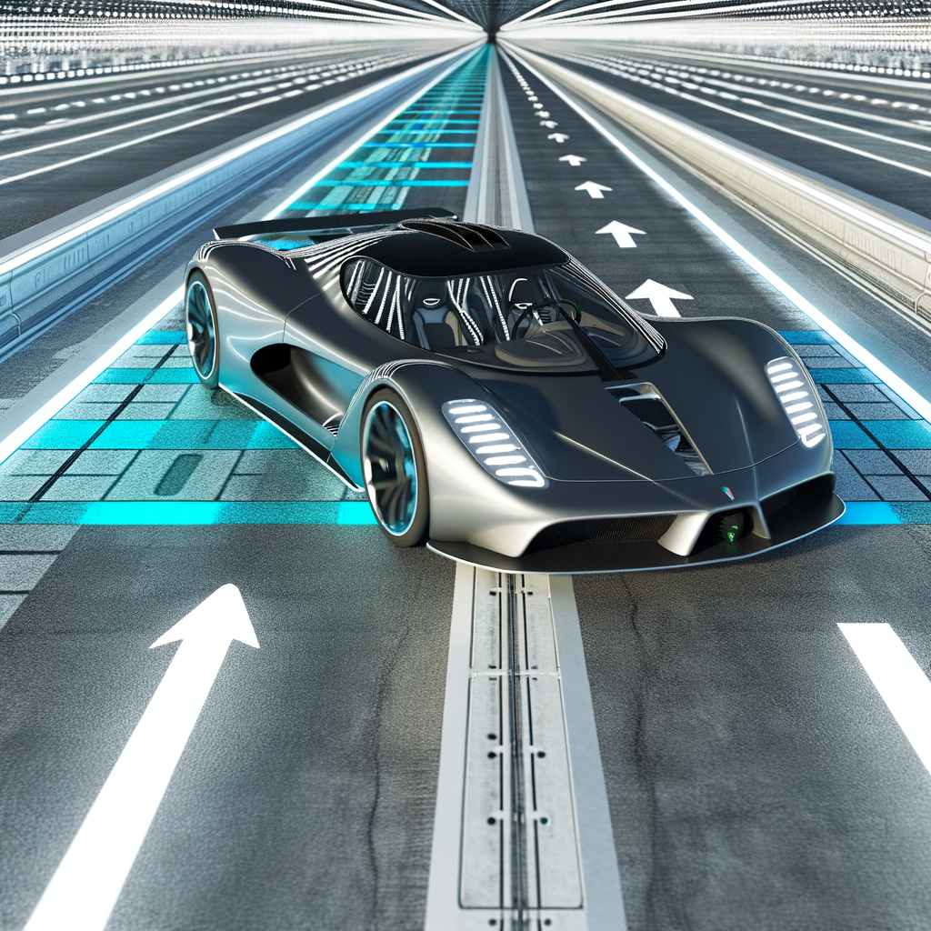 Sleek Lamborghini supercar on futuristic road.