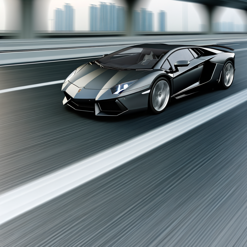 Sleek Lamborghini supercar on futuristic highway.