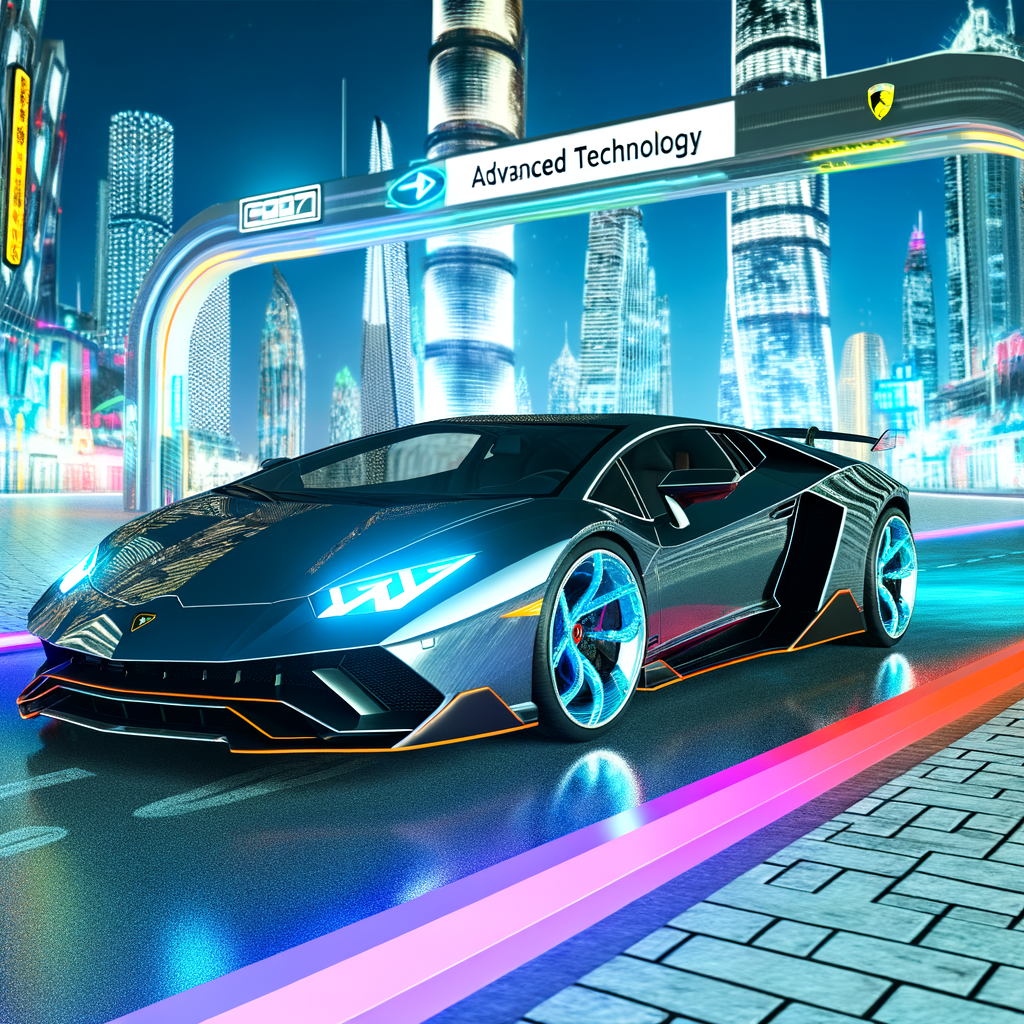 Sleek Lamborghini supercar on futuristic road.